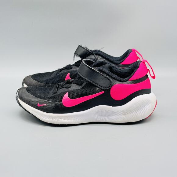 Nike Shoes Kids Girls 11 C Black Pink White Easy On Athletic Running Sneakers - Picture 5 of 12